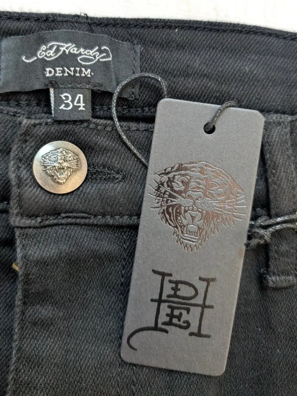 Ed Hardy Men’s 34 Black Dragon Embroidered Stacked Bootcut Jeans NWT Y2K